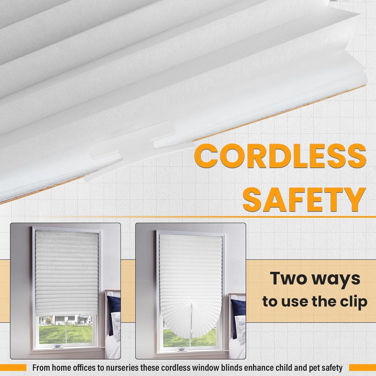 Paper Pleated Blinds Sahdes Temporary Paper Shades Cordless Pleated Light Filtering Window Shade 36 in x 72 in Easy to Cut and Install, White, Paper Blinds