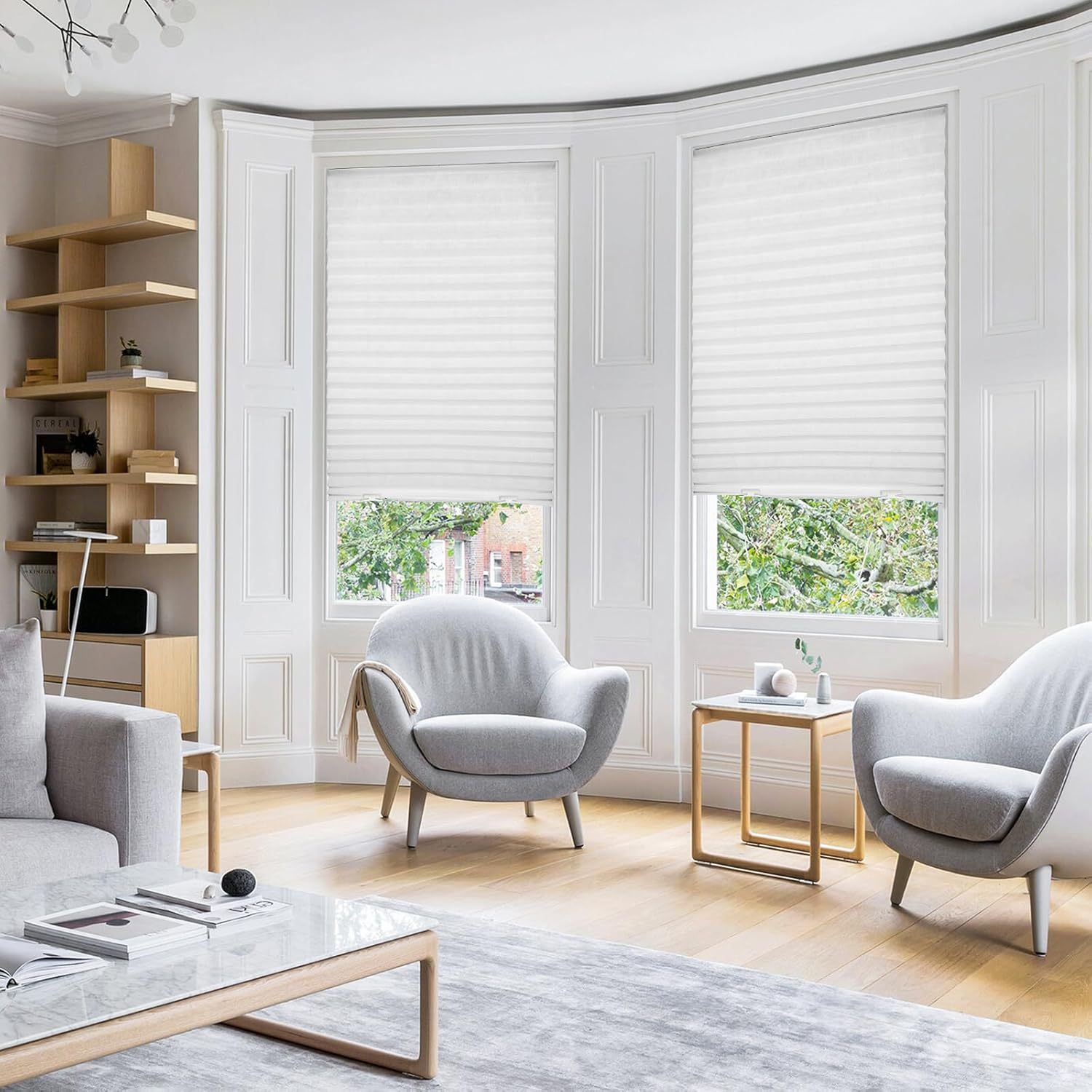 Paper Pleated Blinds Sahdes Temporary Paper Shades Cordless Pleated Light Filtering Window Shade 36 in x 72 in Easy to Cut and Install, White, Paper Blinds
