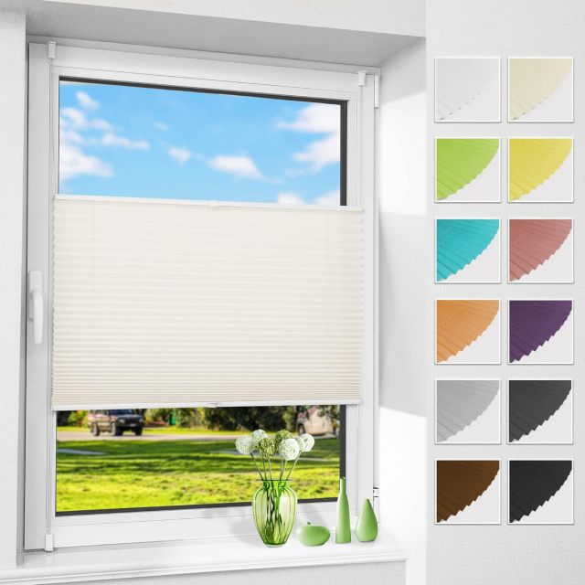 Low Factrory Price Custom Pleated Blinds - Individual Pleated Blinds with Drilling or No Drilling  - Semi-Transparent - Width 30-170 cm, Height 20-240 cm - Translucent Window Blinds