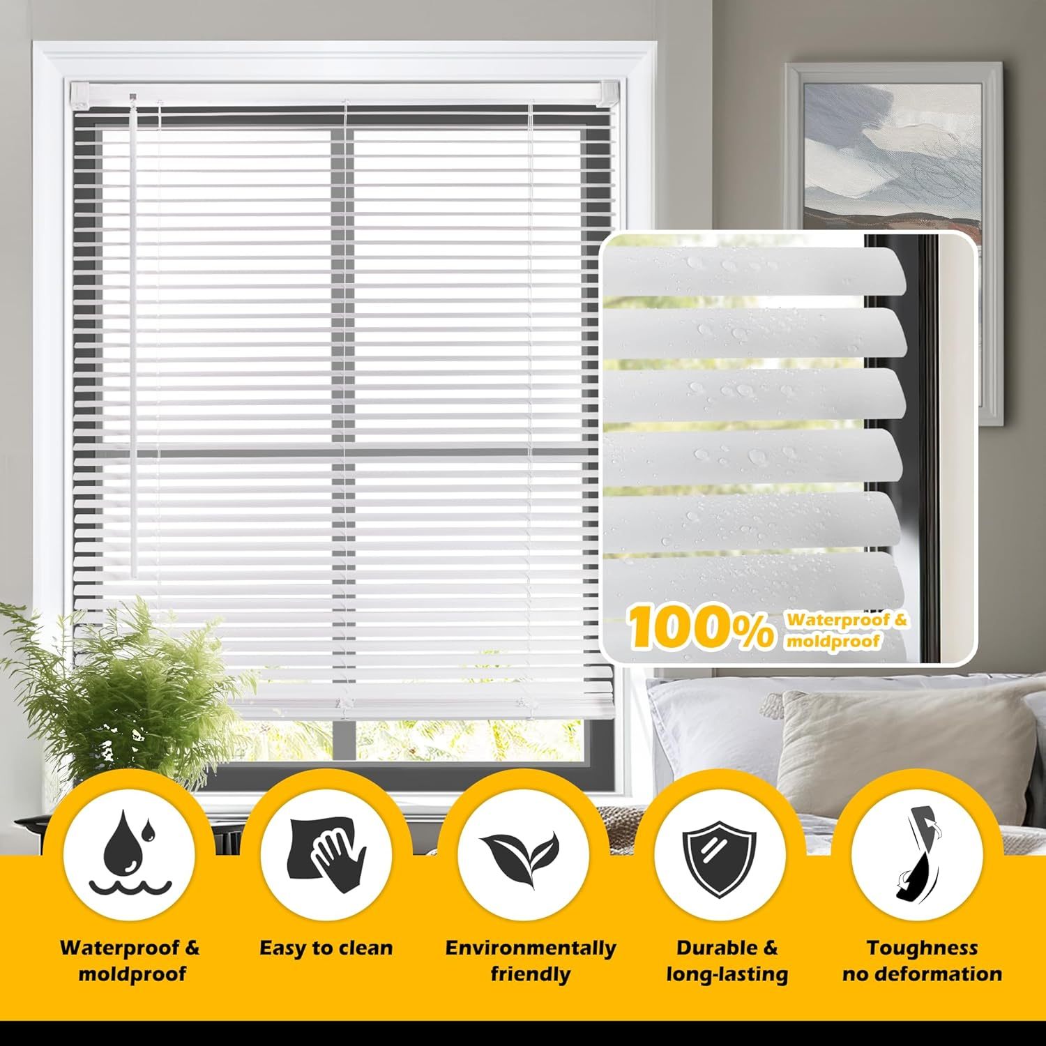 Cordless 1" Vinyl Mini Blinds for Indoor Windows - Light Filtering Horizontal Window Blinds & Shades,