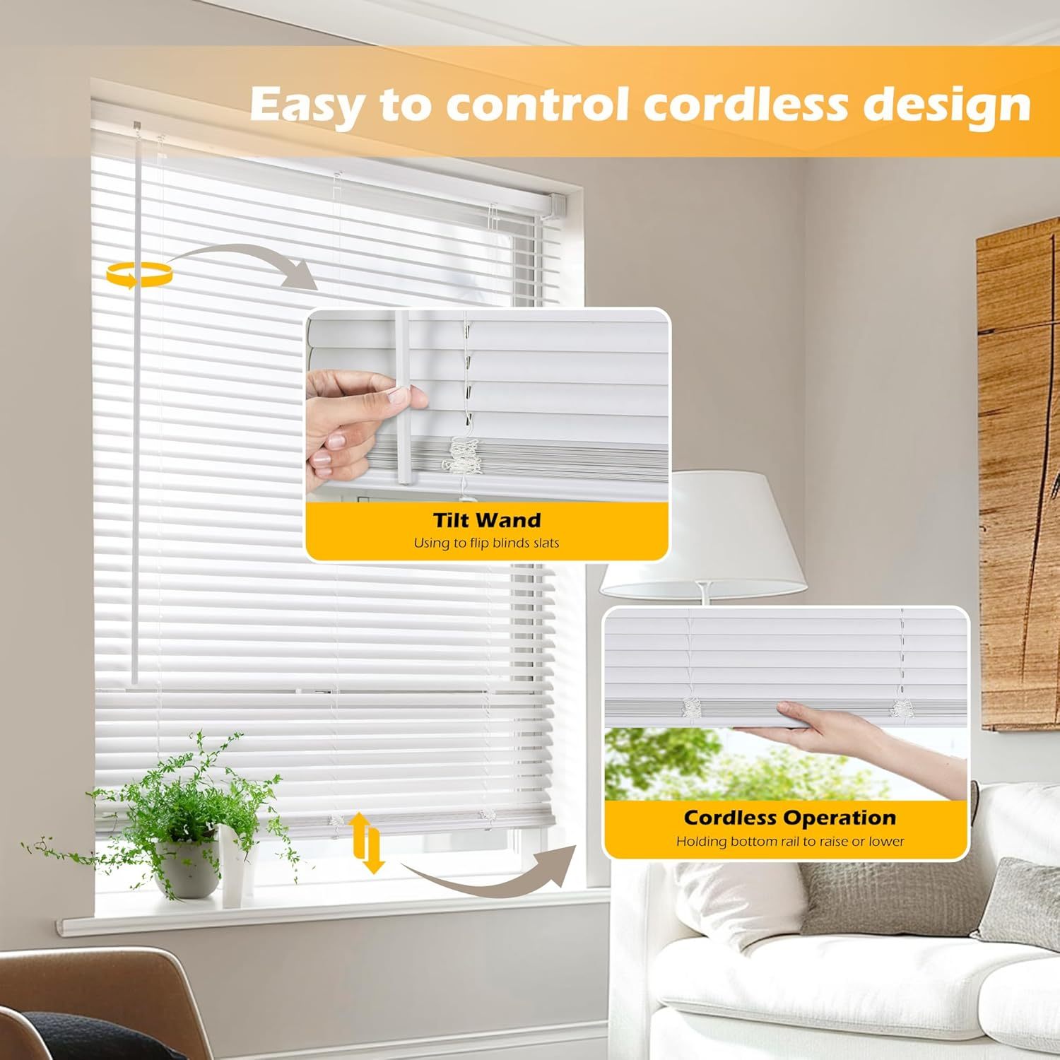 Cordless 1" Vinyl Mini Blinds for Indoor Windows - Light Filtering Horizontal Window Blinds & Shades,