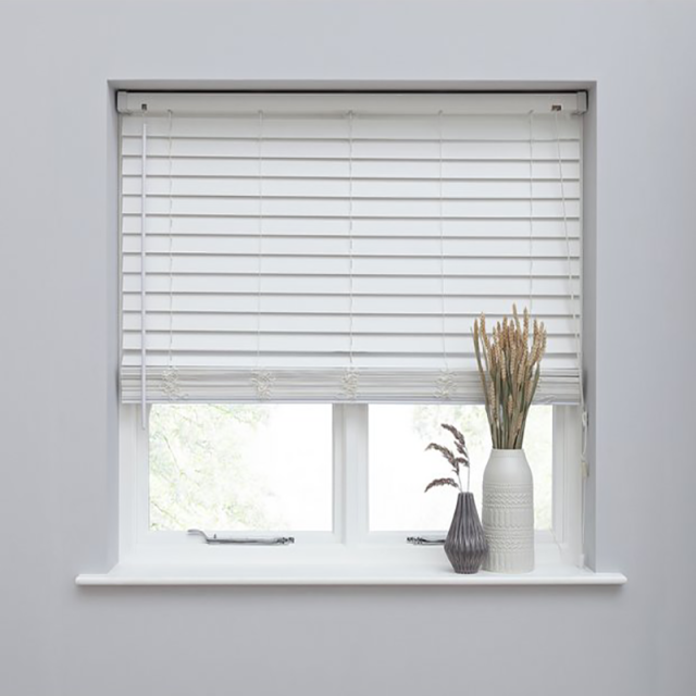 PVC Corded Faux wood Window Blind Factory Suppplier 2 Inch Cordless Room Darkening Faux Wood Blind  White, Over 1,000 Custom Sizes inside or Outside Mount, Venetian Shades for Interior Windows