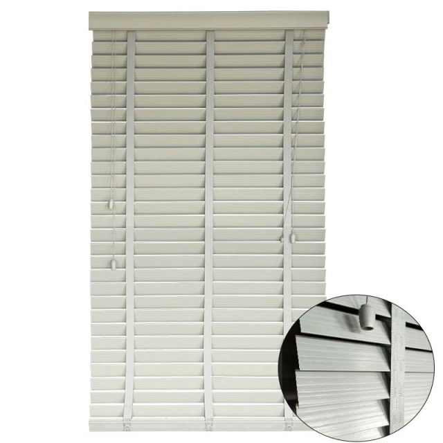 PVC Corded Faux wood Window Blind Factory Suppplier 2 Inch Cordless Room Darkening Faux Wood Blind  White, Over 1,000 Custom Sizes inside or Outside Mount, Venetian Shades for Interior Windows