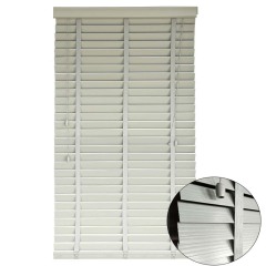 2" Cordless Faux Wood Blinds White, Room Darkening Window Blinds for Indoor Windows, Custom Size Faux Wood Plantation Blinds with Classic Valance, Inside Mount, Easy Install