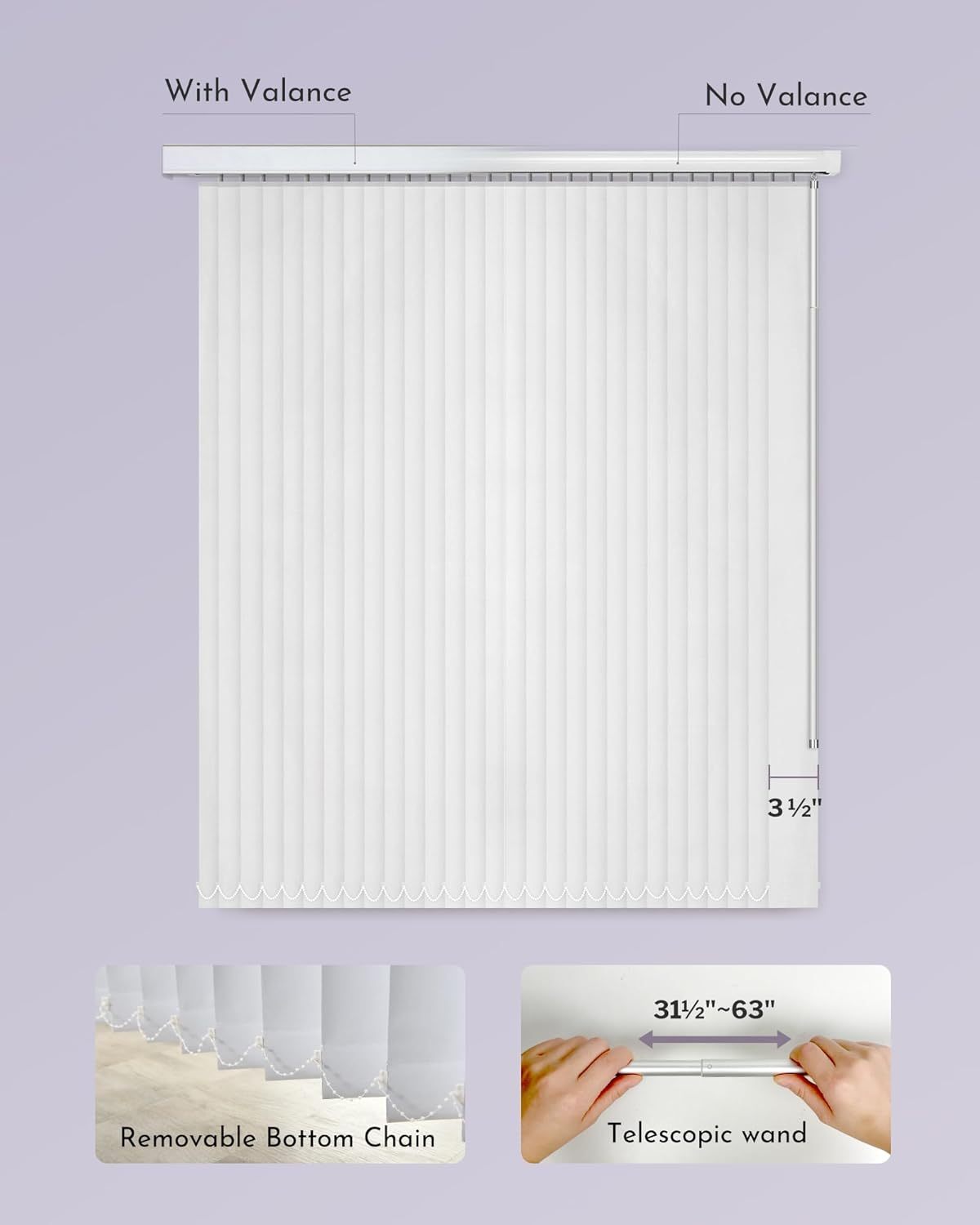 Customized Vertical Blinds Light Filtering Vertical Blind Free Wand Control Privacy Track Slats Set for Patio Sliding Glass Doors Windows