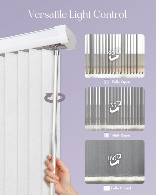 Customized Vertical Blinds Light Filtering Vertical Blind Free Wand Control Privacy Track Slats Set for Patio Sliding Glass Doors Windows