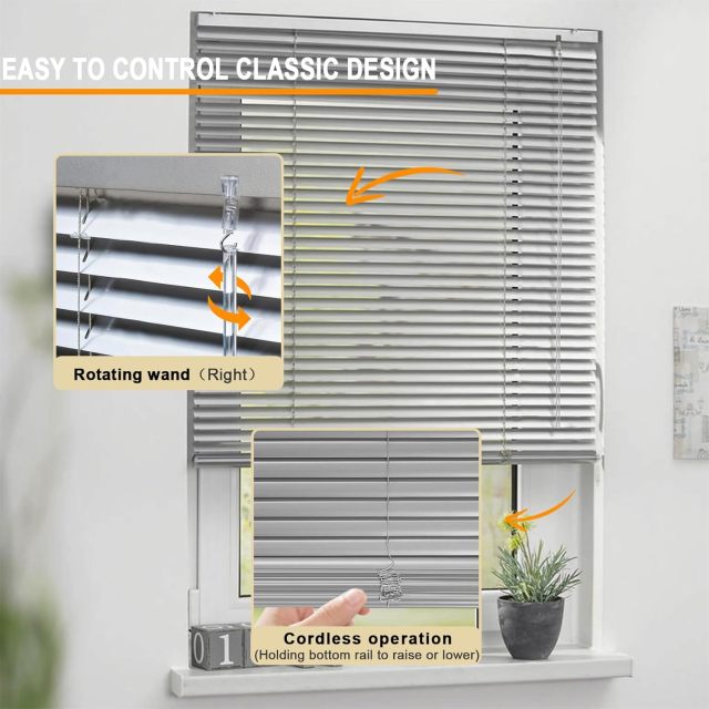 Aluminum Mini Blinds 1 Inch Cordless Metal Slat Darkening Venetian Blind New Horizontal Window Blinds Anti-UV Waterproof Venetian Blind for Office Home Windows