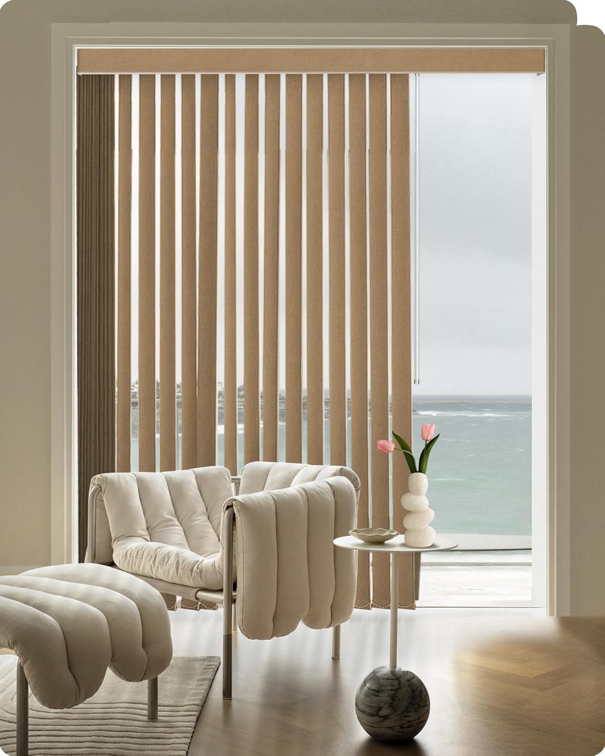 Customized Vertical Blinds Light Filtering Vertical Blind Free Wand Control Privacy Track Slats Set for Patio Sliding Glass Doors Windows