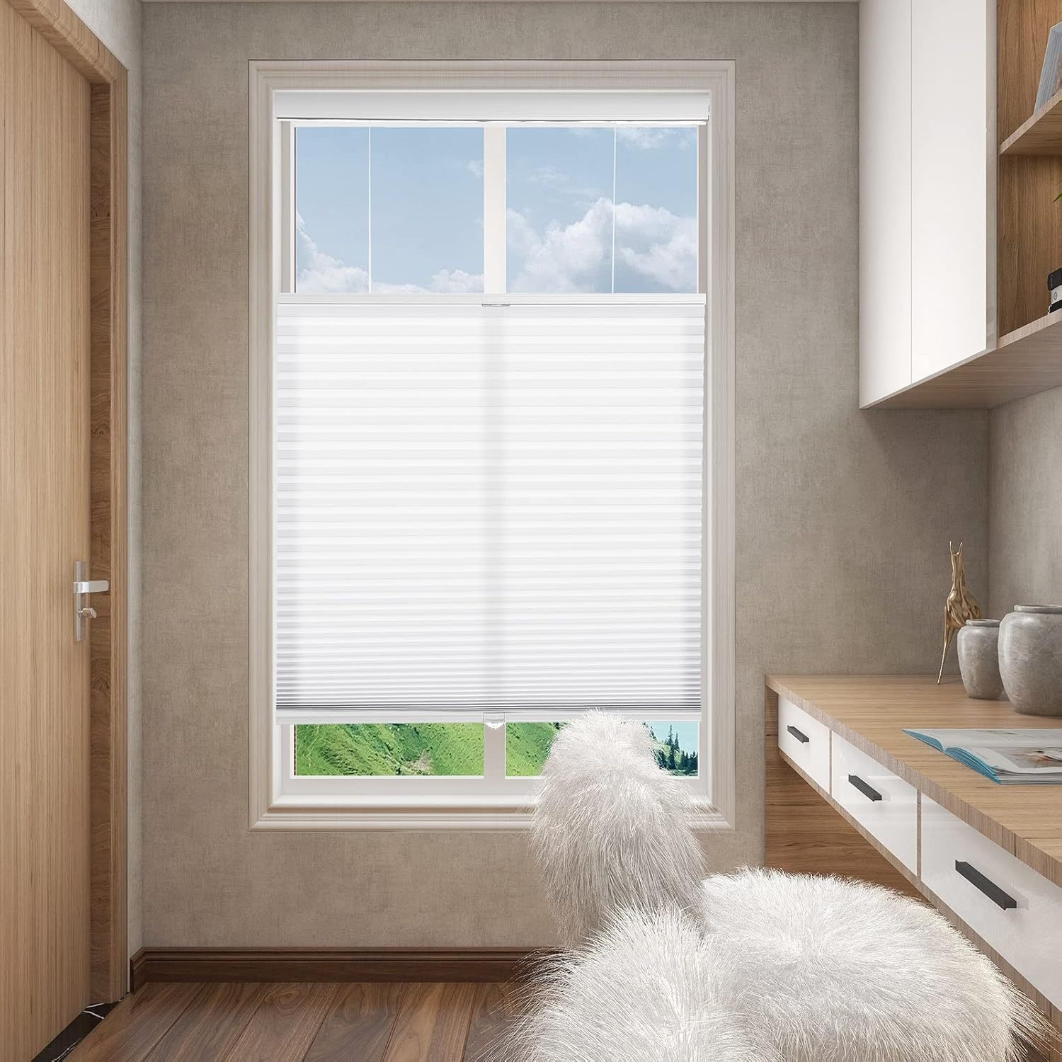 Daylight TDBU honeycomb blinds  Cellular Honeycomb Cordless Shade, 9/16" Single Cell, Light Filtering, White Factory Price Low