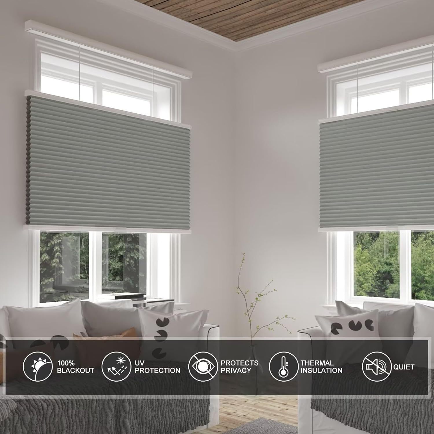 Daylight TDBU honeycomb blinds  Cellular Honeycomb Cordless Shade, 9/16" Single Cell, Light Filtering, White Factory Price Low