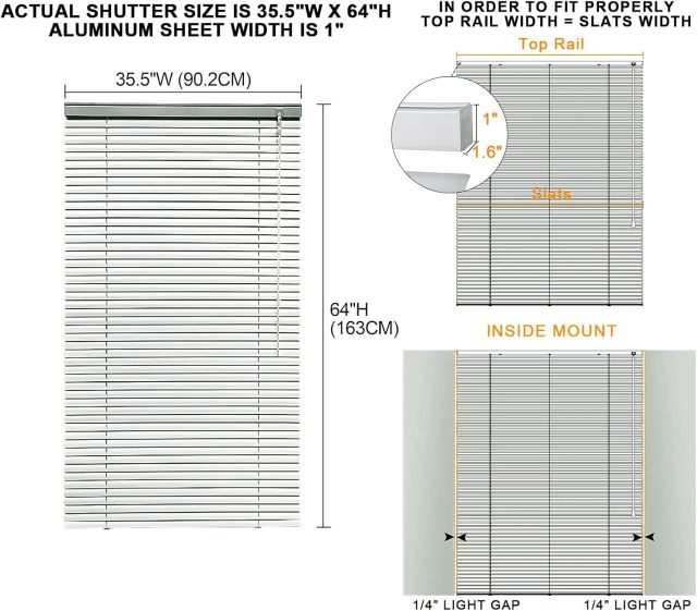 Aluminum Mini Blinds 1 Inch Cordless Metal Slat Darkening Venetian Blind New Horizontal Window Blinds Anti-UV Waterproof Venetian Blind for Office Home Windows