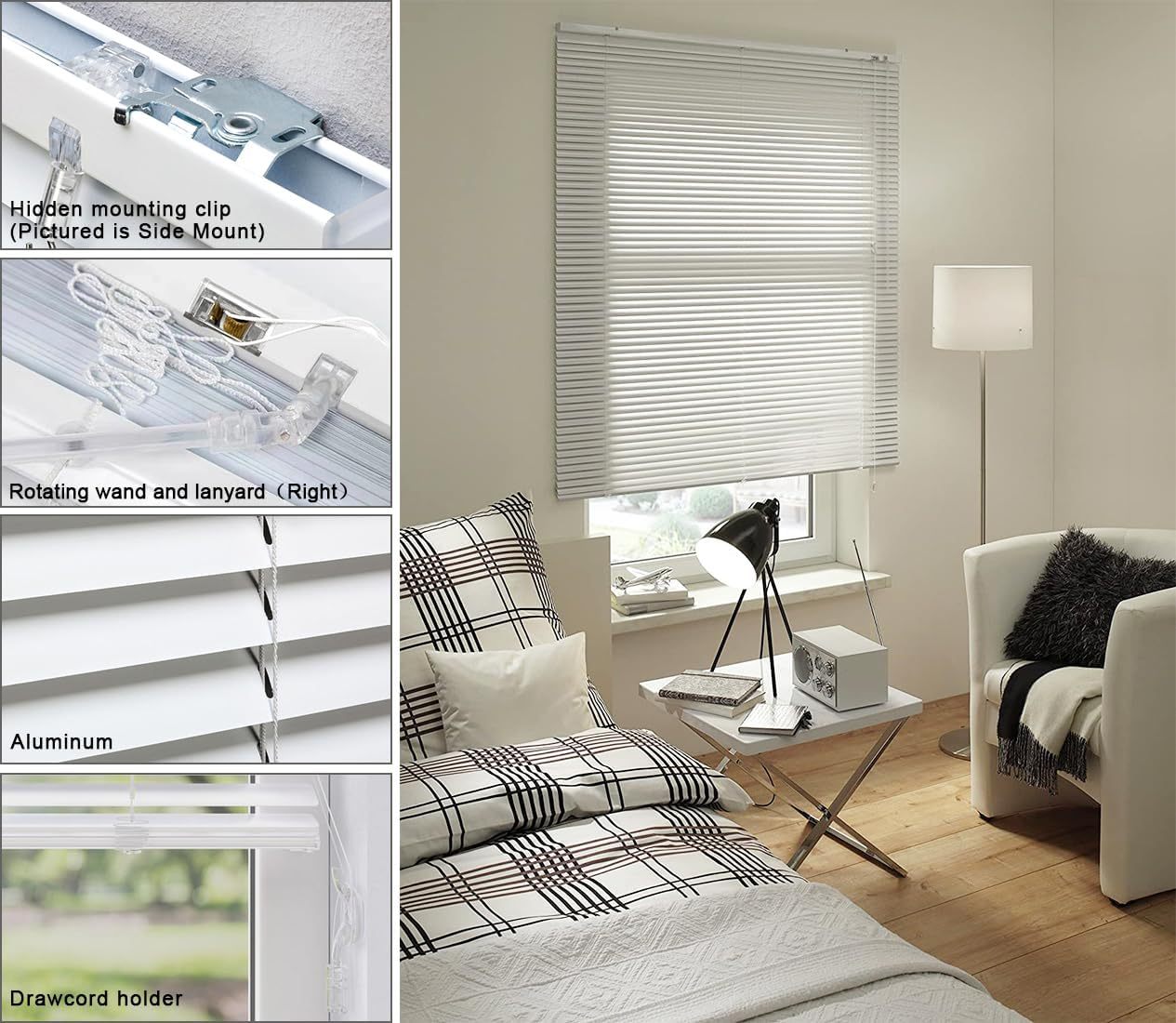 Mini Blinds Suitable for 24" W x 64" H Windows 1"Pvc Horizontal Venetian Blinds Darkening with Rope and Pole can Mounted Inside or Outside