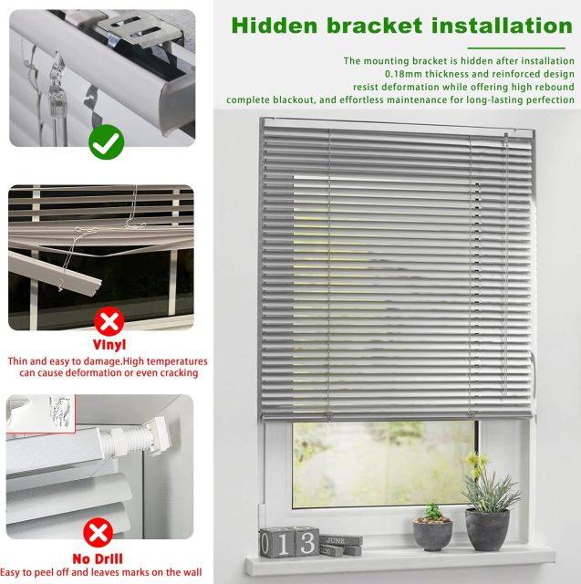 Aluminum Mini Blinds 1 Inch Cordless Metal Slat Darkening Venetian Blind New Horizontal Window Blinds Anti-UV Waterproof Venetian Blind for Office Home Windows