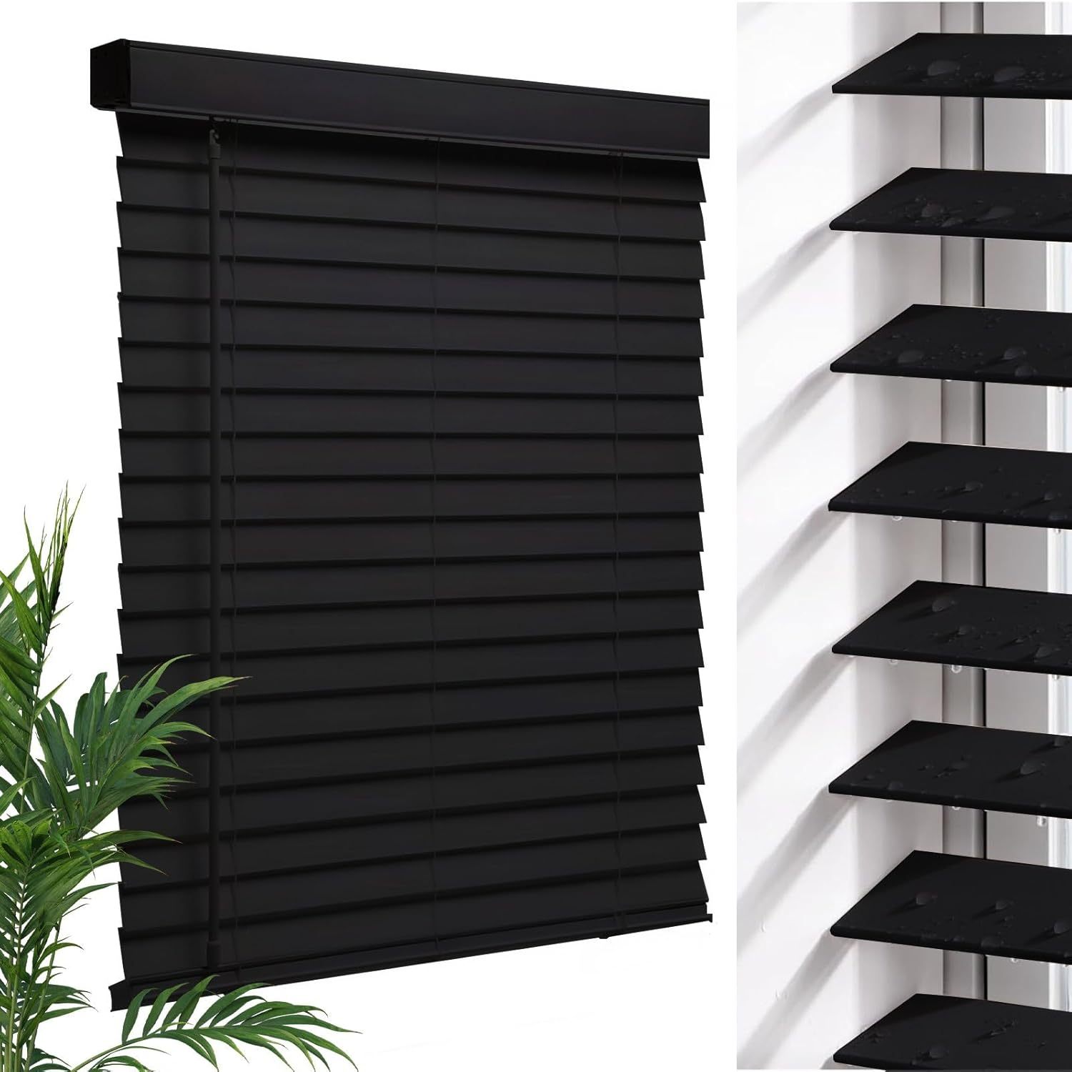 2" Vinyl Cordless Faux Wood Blinds for Home, for Window Office