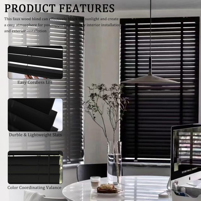 2" Vinyl Cordless Faux Wood Blinds for Home, for Window Office