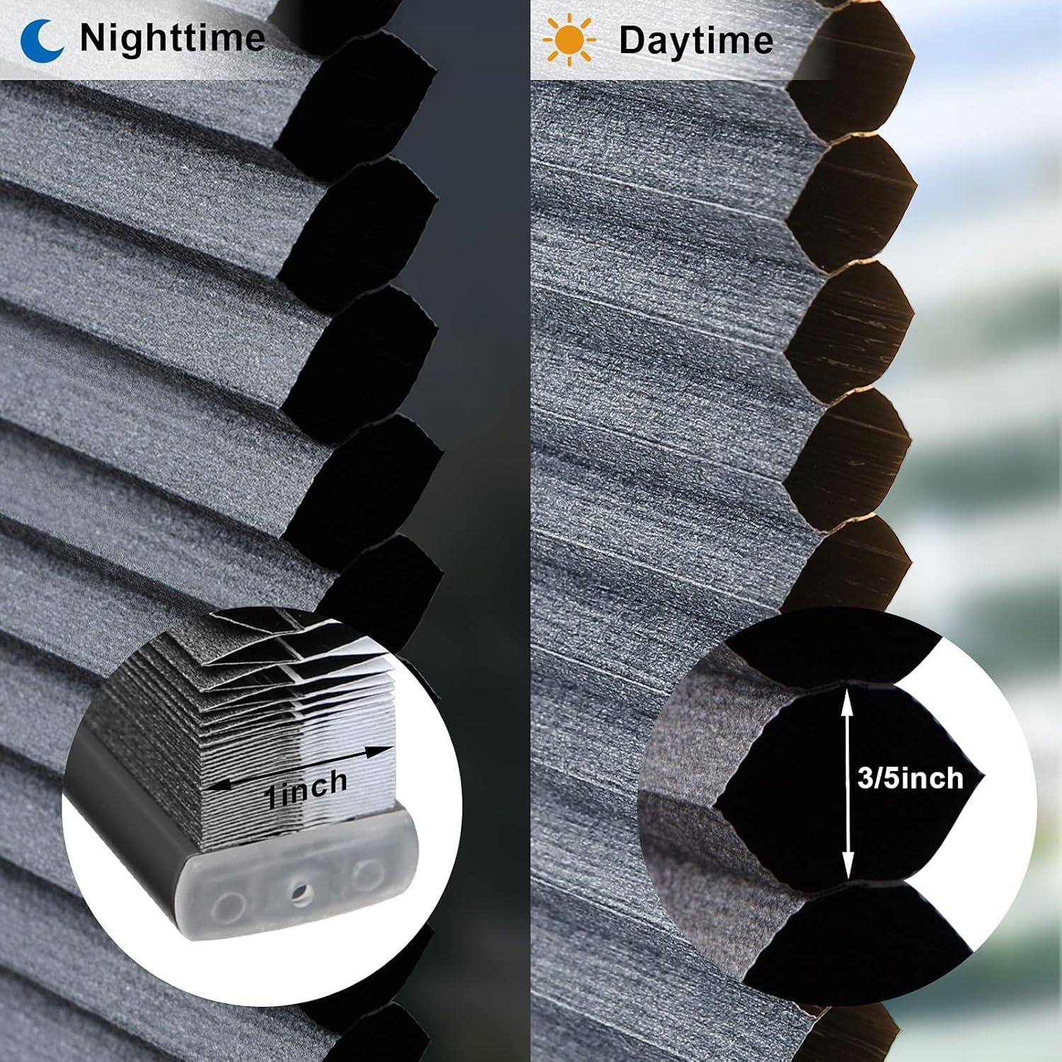 No Drilling Cordless Honeycomb Blinds, Daylight Cellular Window Shades, Light Filtering Privacy Protection Blinds for Home Office