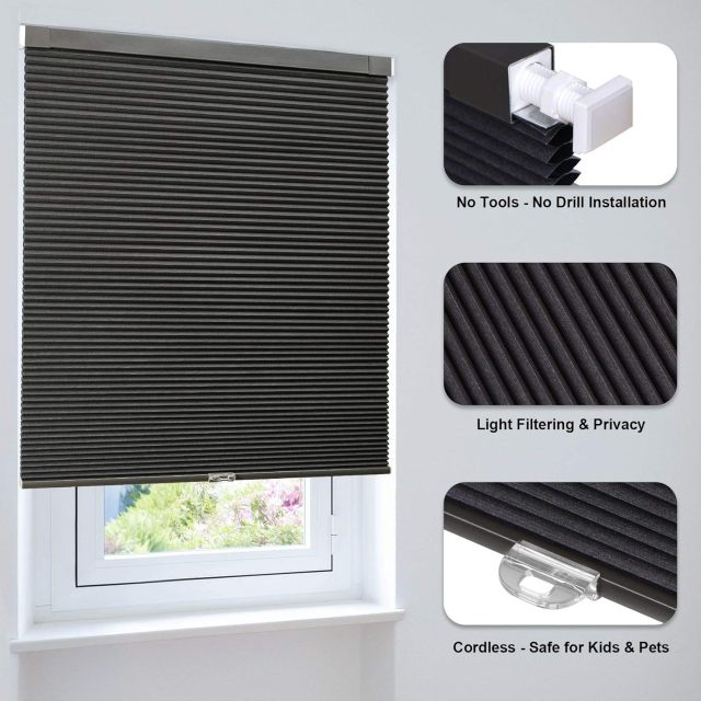 No Drilling Cordless Honeycomb Blinds, Daylight Cellular Window Shades, Light Filtering Privacy Protection Blinds for Home Office