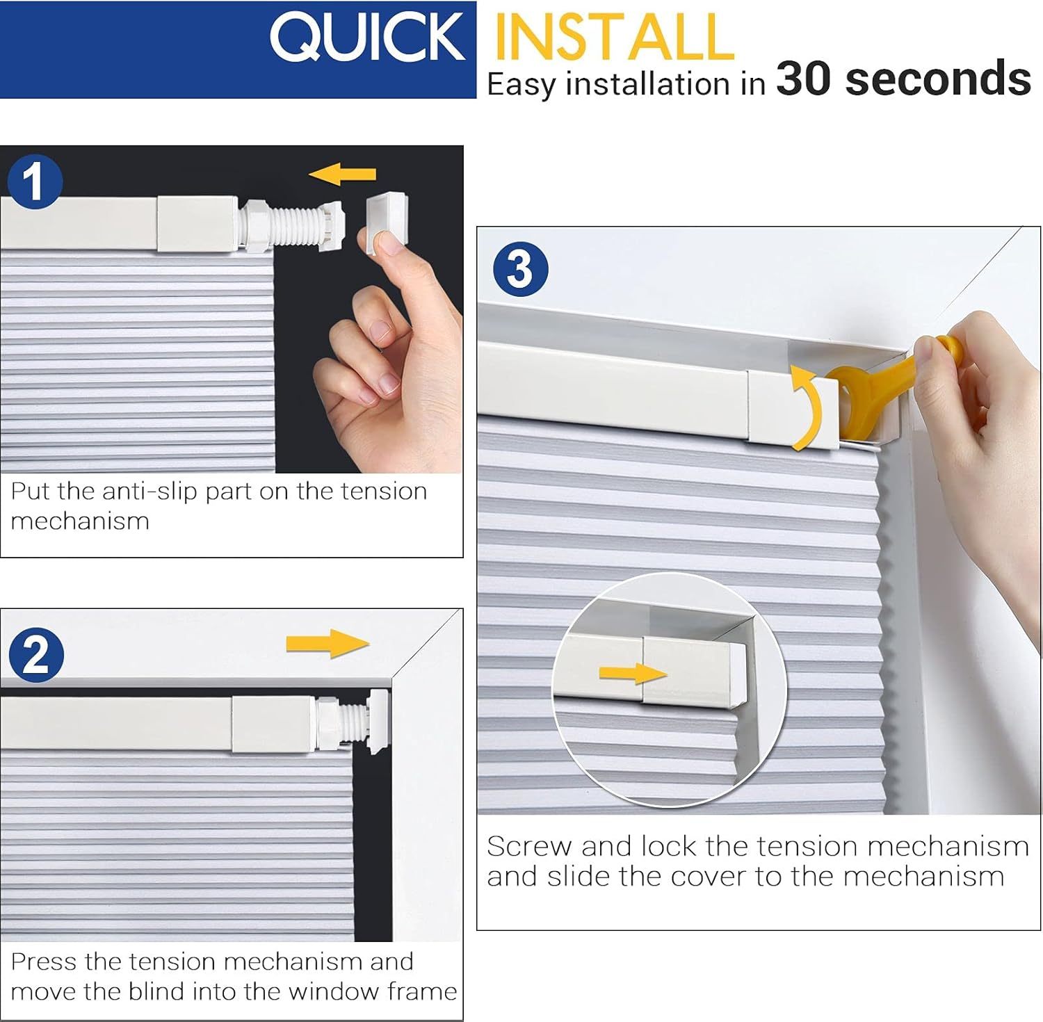No Drilling Cordless Honeycomb Blinds, Daylight Cellular Window Shades, Light Filtering Privacy Protection Blinds for Home Office