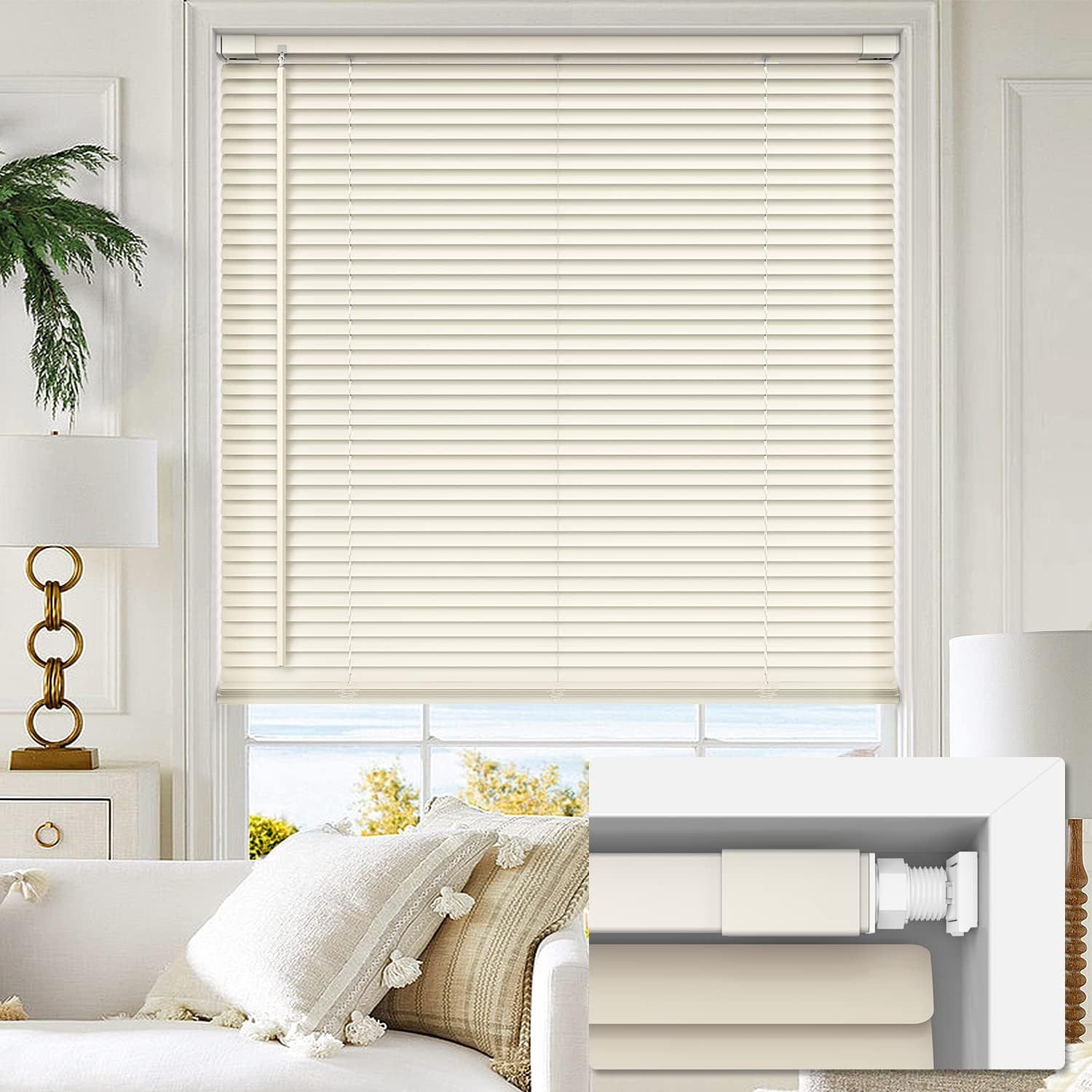 No Tools No Drill Cordless 1" Vinyl Mini Blinds, 100% Blackout Blinds for Indoor Windows Room Darkening Privacy Window Blinds and Shades for Interior