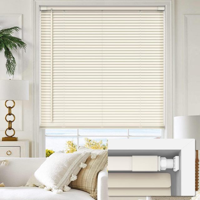 No Tools No Drill Cordless 1" Vinyl Mini Blinds, 100% Blackout Blinds for Indoor Windows Room Darkening Privacy Window Blinds and Shades for Interior