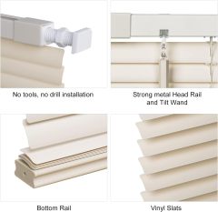 No Tools No Drill Cordless 1" Vinyl Mini Blinds, 100% Blackout Blinds for Indoor Windows Room Darkening Privacy Window Blinds and Shades for Interior