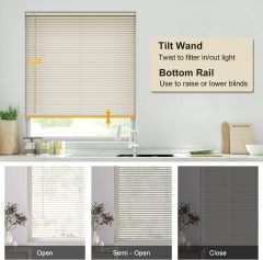 No Tools No Drill Cordless 1" Vinyl Mini Blinds, 100% Blackout Blinds for Indoor Windows Room Darkening Privacy Window Blinds and Shades for Interior