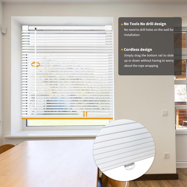 No Drill Blinds for Windows 1" Vinyl L-Shaped Slats Cordless Mini Blinds for Home, for Window