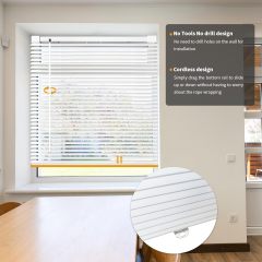 No Tools No Drill Cordless 1" Vinyl Mini Blinds, 100% Blackout Blinds for Indoor Windows Room Darkening Privacy Window Blinds and Shades for Interior