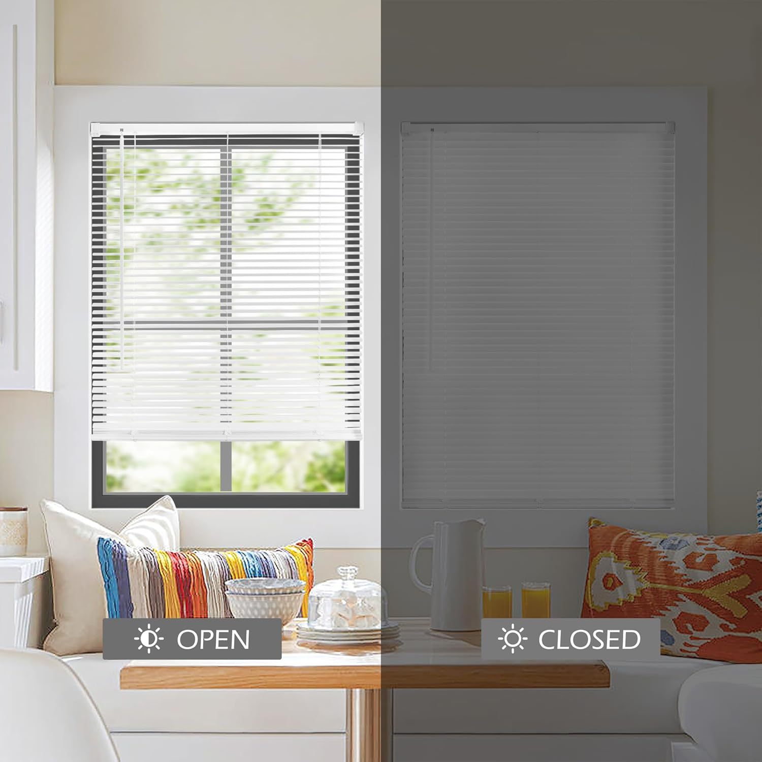 Mini Blinds Suitable for 24" W x 64" H Windows 1"Pvc Horizontal Venetian Blinds Darkening with Rope and Pole can Mounted Inside or Outside