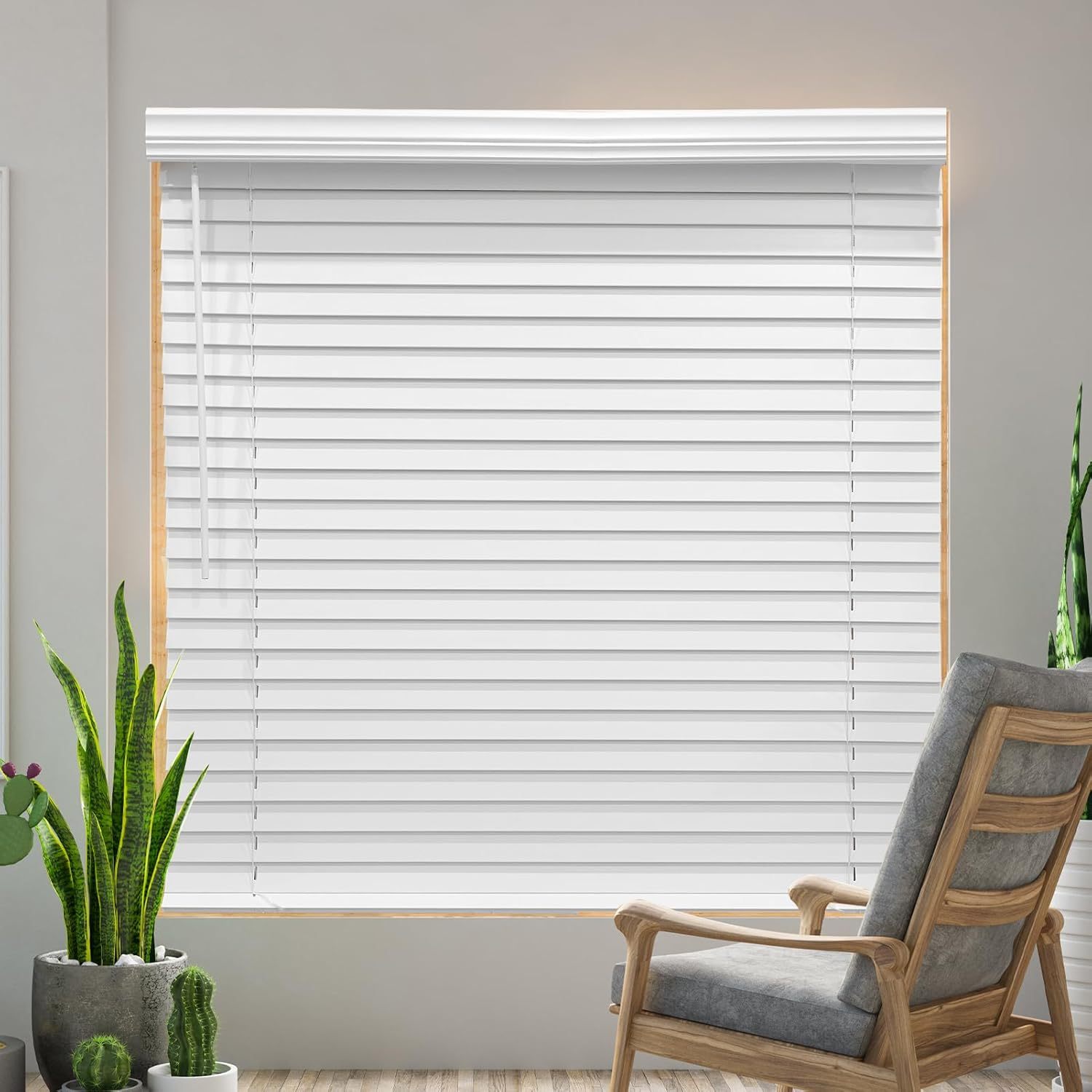 2" Vinyl Cordless Faux Wood Blinds for Home, for Window Office