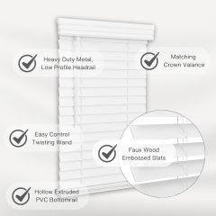2" Vinyl Cordless Faux Wood Blinds for Home, for Window Office