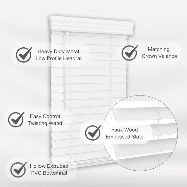 2" Vinyl Cordless Faux Wood Blinds for Home, for Window Office
