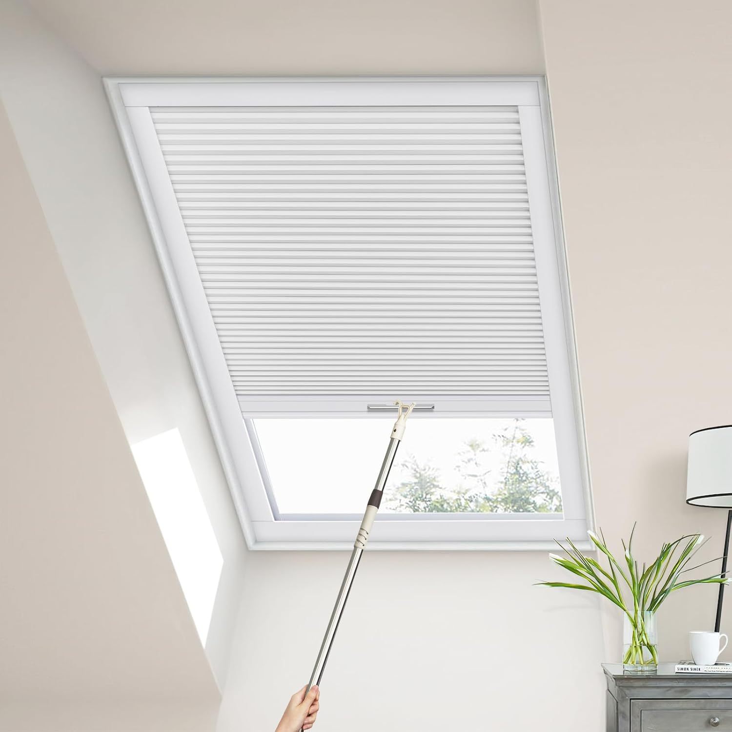 Skylight Shades Blackout Roof Window Blinds Manual Cellular Shades Room Darkening UV Protection Honeycomb Blinds for Ceiling, Glass Room, Custom Size, Blackout