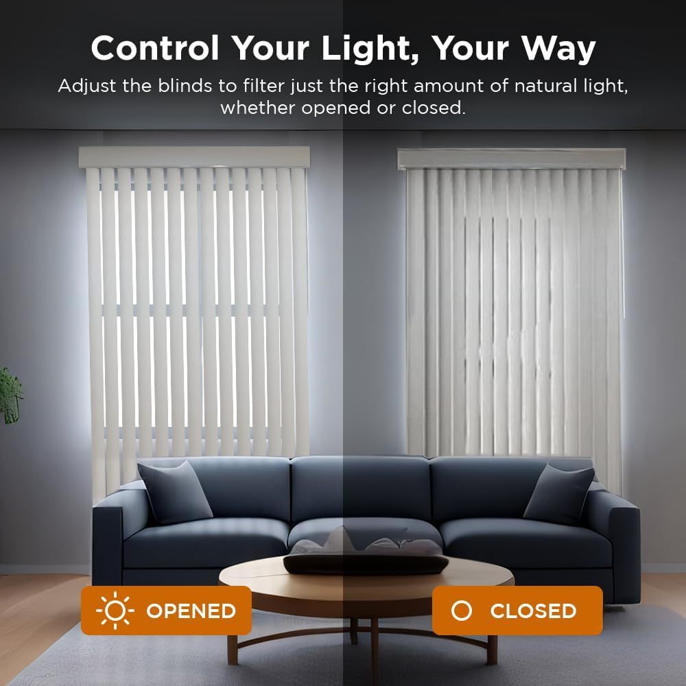 Vertical Window Blinds, Sliding Door Blinds, Cordless Blinds for Patio Doors, Room Darkening Shades for Home Decor, Vinyl