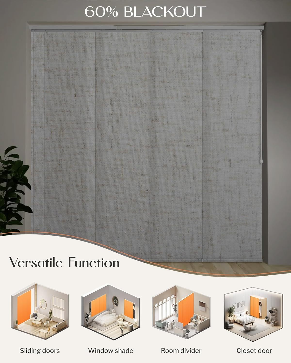 Adjustable Panel Track Blinds Blackout Vertical Blinds, Retractable Track from70 to 133" W, Trimmable Panel Up to 102" H