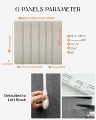 Adjustable Panel Track Blinds Blackout Vertical Blinds, Retractable Track from70 to 133" W, Trimmable Panel Up to 102" H