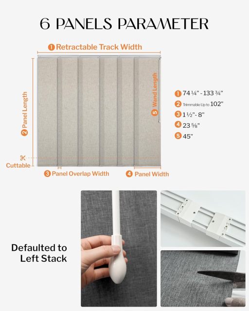 Adjustable Panel Track Blinds Blackout Vertical Blinds, Retractable Track from70 to 133" W, Trimmable Panel Up to 102" H
