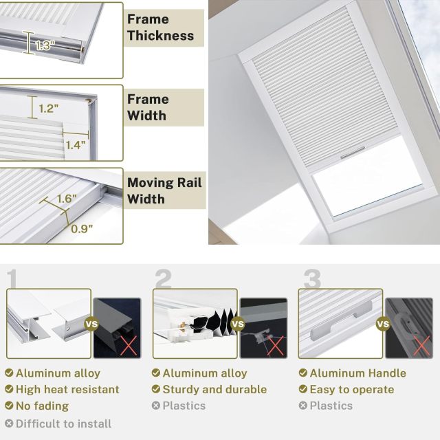 Skylight Shades Blackout Roof Window Blinds Manual Cellular Shades Room Darkening UV Protection Honeycomb Blinds for Ceiling, Glass Room, Custom Size, Blackout