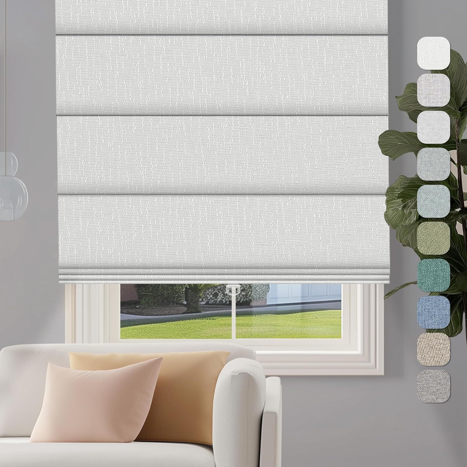 Cordless Roman Shades for Windows - Custom Size Off-White, Blackout Roman Shades Fabrics, Roman Blind for UV Protection Thermal Insulation for Bedroom, Living Room, Office