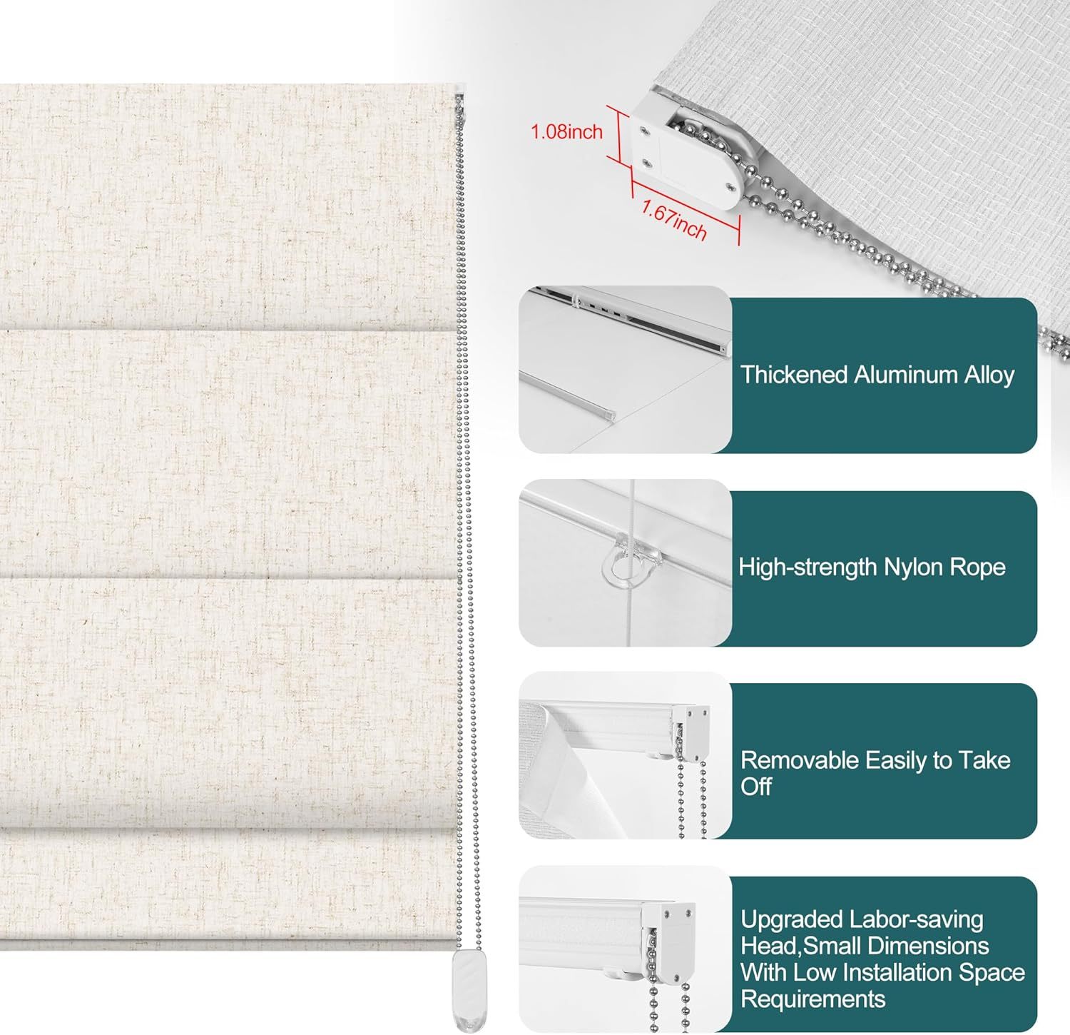Cord  Roman Shades Windows Blinds, Blackout Roman Blinds,Room Darkening Thermal Insulated Pull DownWindow Shades for Home Living Room Bedroom,Custom Size