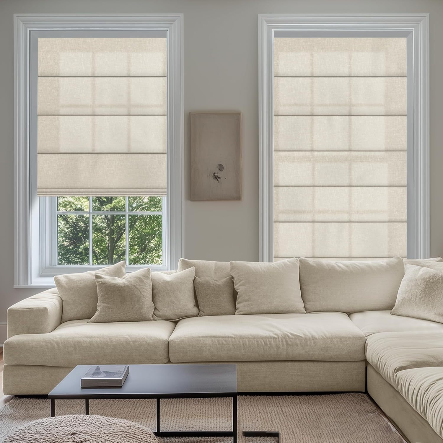 No Drill Roman Shades for Windows No Tools Roman Shades, UV Protection, Privacy, Thermal Insulation Roman Blinds, Easy to Install, 70％Blackout-Beige Custom Size