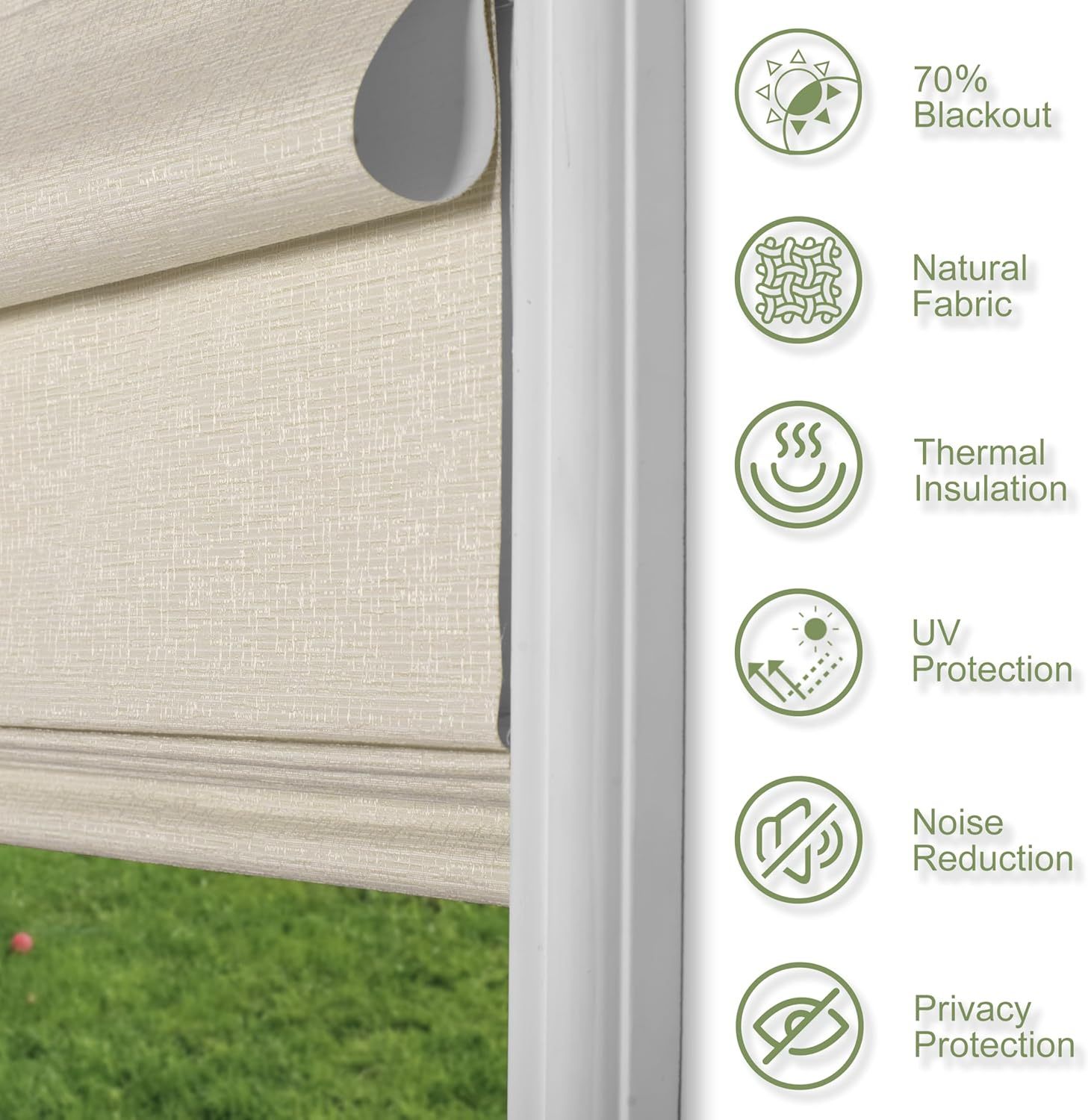 No Drill Roman Shades for Windows No Tools Roman Shades, UV Protection, Privacy, Thermal Insulation Roman Blinds, Easy to Install, 70％Blackout-Beige Custom Size