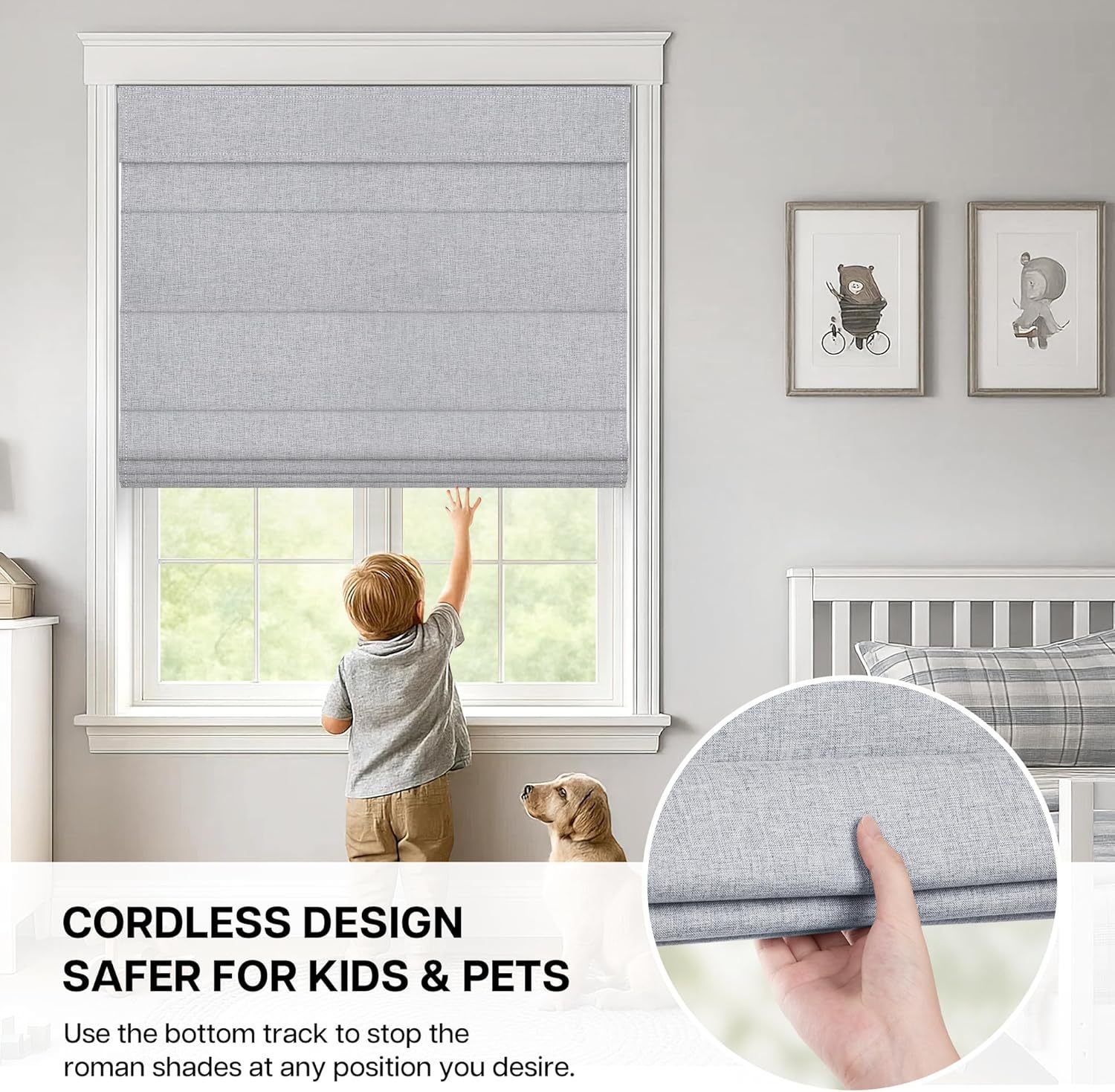 Black out No Drill Roman Shades for Windows, Cordless Blackout Window Shades with UV Protection, Polyester Fabric for Bedroom & Living Room