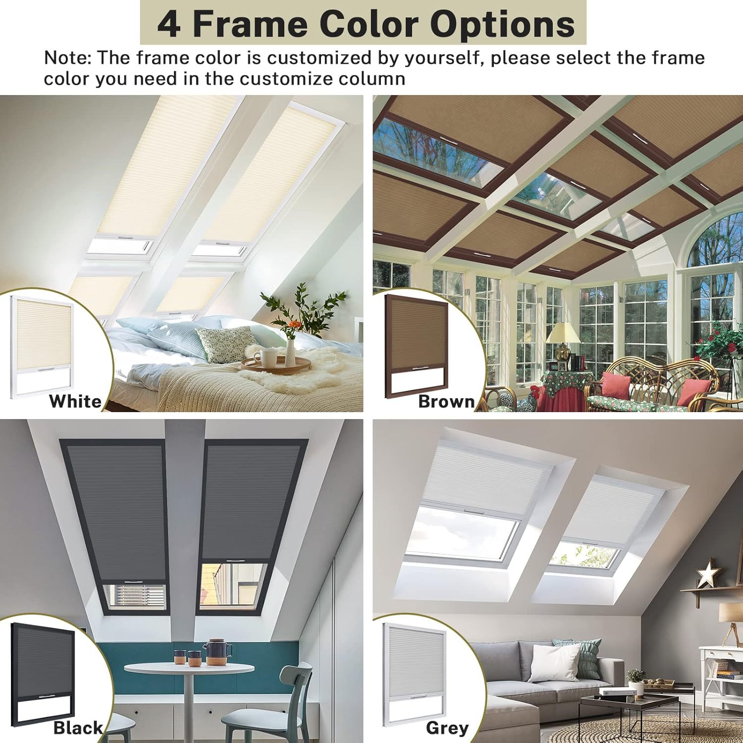 Skylight Shades Blackout Roof Window Blinds Manual Cellular Shades Room Darkening UV Protection Honeycomb Blinds for Ceiling, Glass Room, Custom Size, Blackout