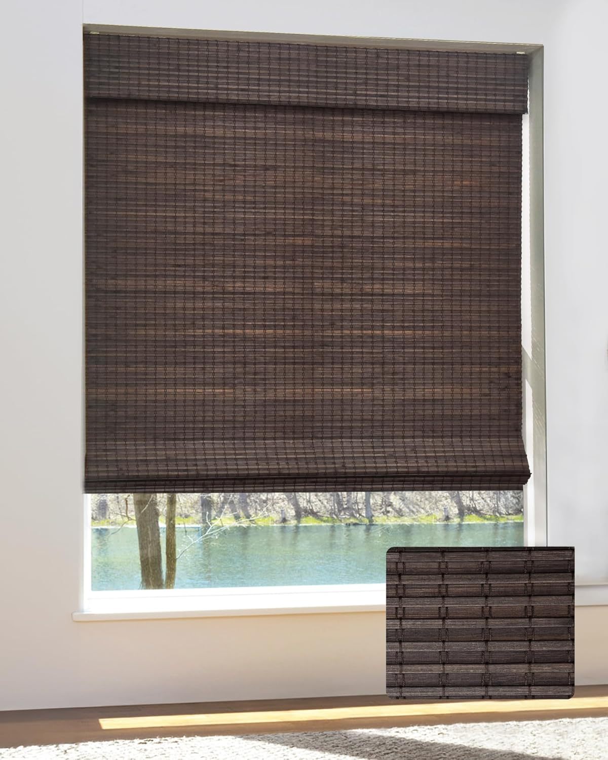 Bamboo Roman Shades for Windows Cordless