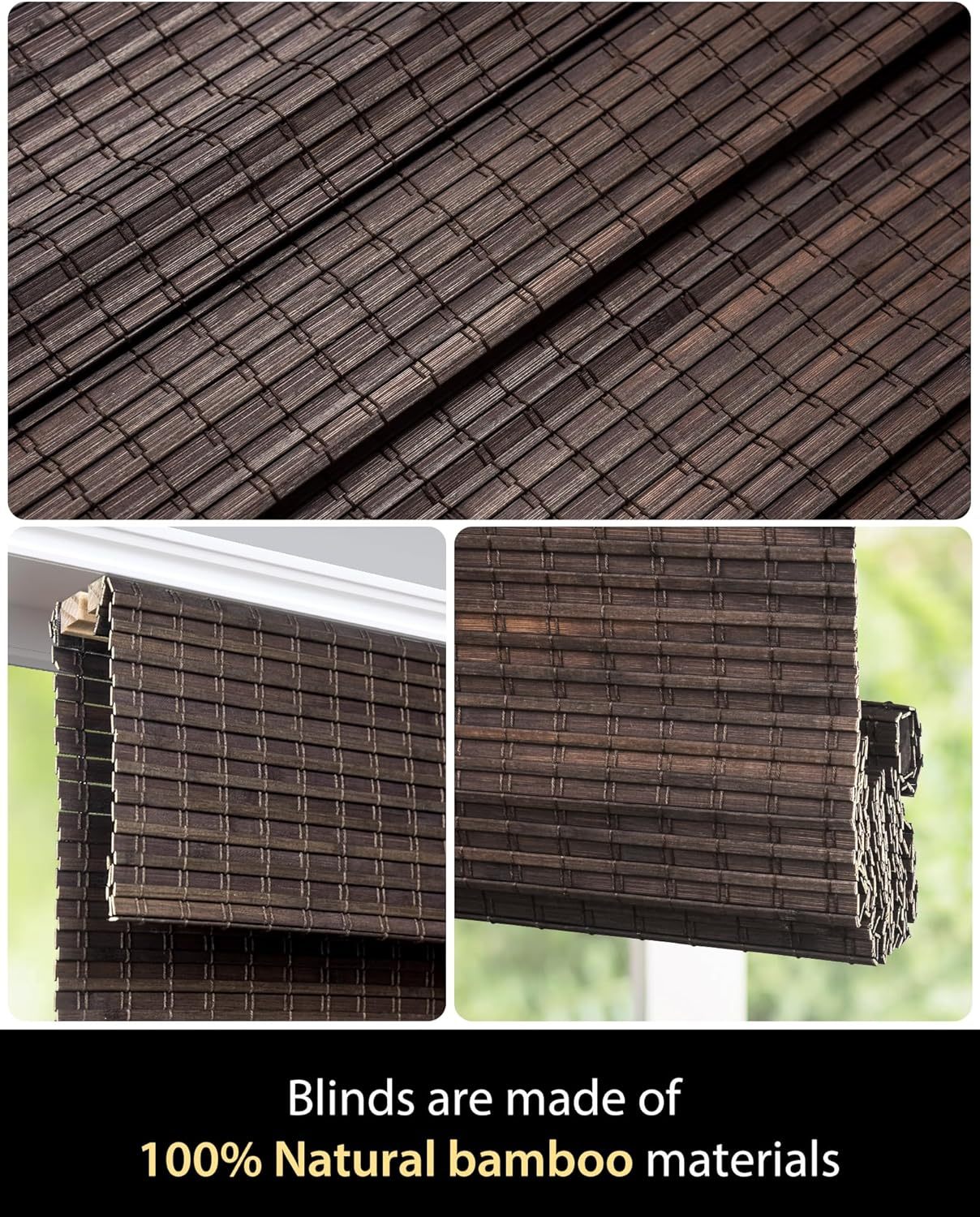 Bamboo Roman Shades for Windows Cordless