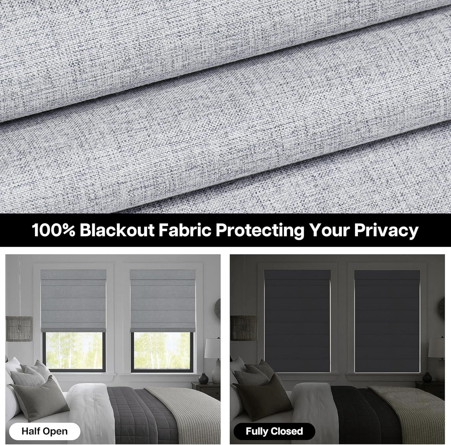 Black out No Drill Roman Shades for Windows, Cordless Blackout Window Shades with UV Protection, Polyester Fabric for Bedroom & Living Room