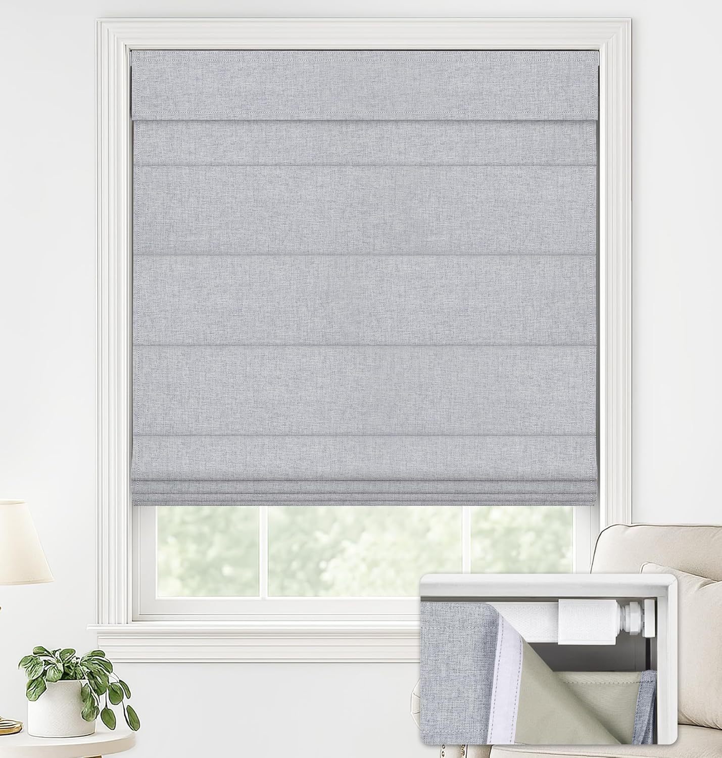 Black out No Drill Roman Shades for Windows, Cordless Blackout Window Shades with UV Protection, Polyester Fabric for Bedroom & Living Room