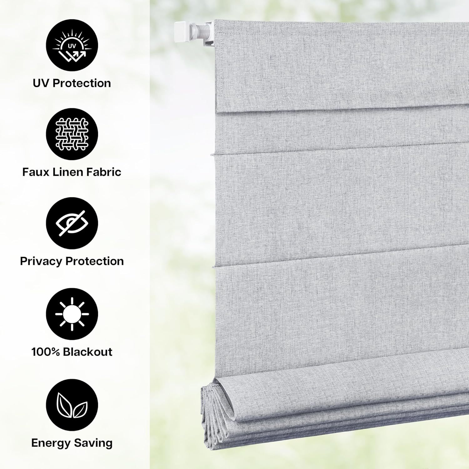 Black out No Drill Roman Shades for Windows, Cordless Blackout Window Shades with UV Protection, Polyester Fabric for Bedroom & Living Room