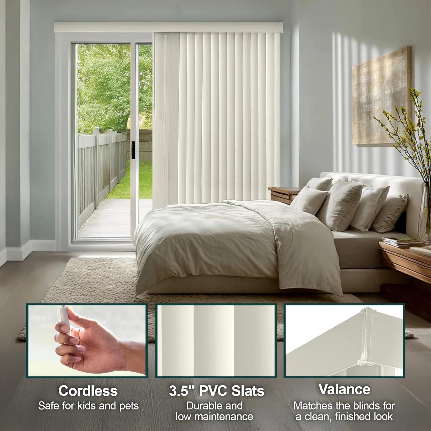 Made to Measure PVC Vertical Blind- Cairo Fabric- 89mm- Colour Options (Up To 200cm, Up To 240cm)